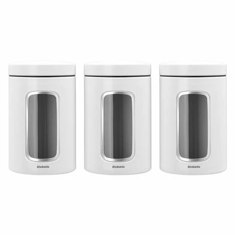 Brabantia - Window Canister White 1.4L Set 3pce 1 Brabantia - Window Canister White 1.4L Set 3pce